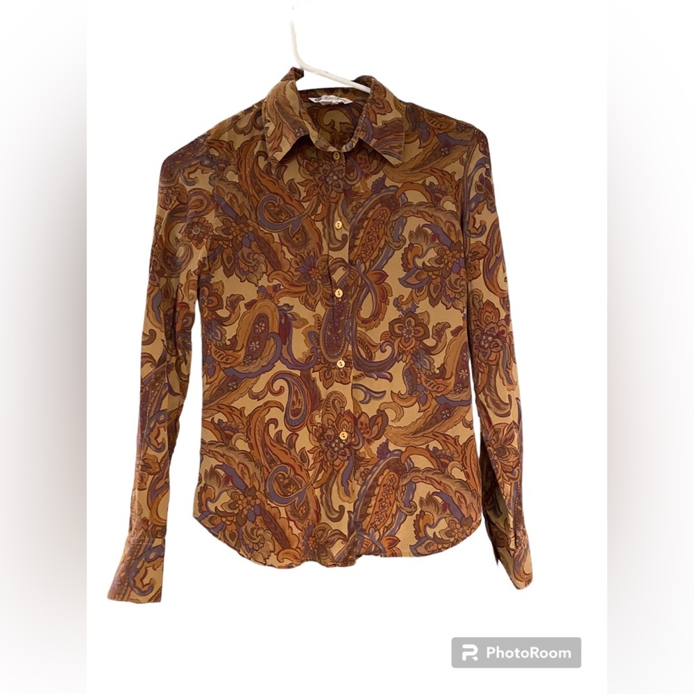 Loro Piana Paisley 100% Silk Button Down Shirt Size 4/EU 40